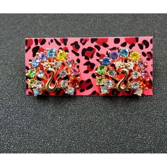 🦚 Betsey Johnson sparkling & colorful crystal peacock earrings 🦚 - Picture 2 of 5